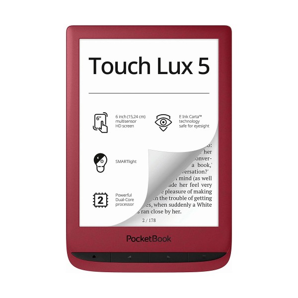 Pocketbook lux5 rojo rubí e-book libro electrónico 6'' e ink táctil hd 8gb ranura microsd