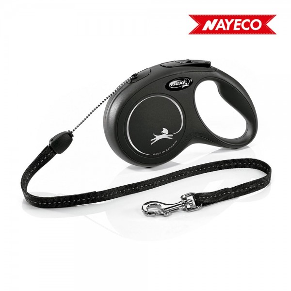 correa extensible flexi classic 's' cordon 8mt hasta 12kg negro nayeco