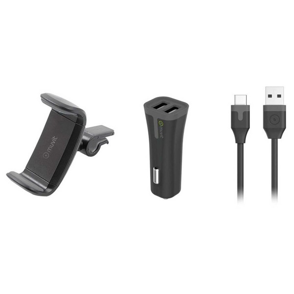 Muvit energy pack / cargador coche usb-c + soporte smartphone