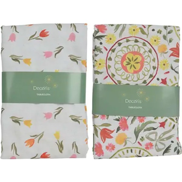 Mantel de poliéster y algodón, diseño de tulipanes, modelos variados 140 x 250 cm