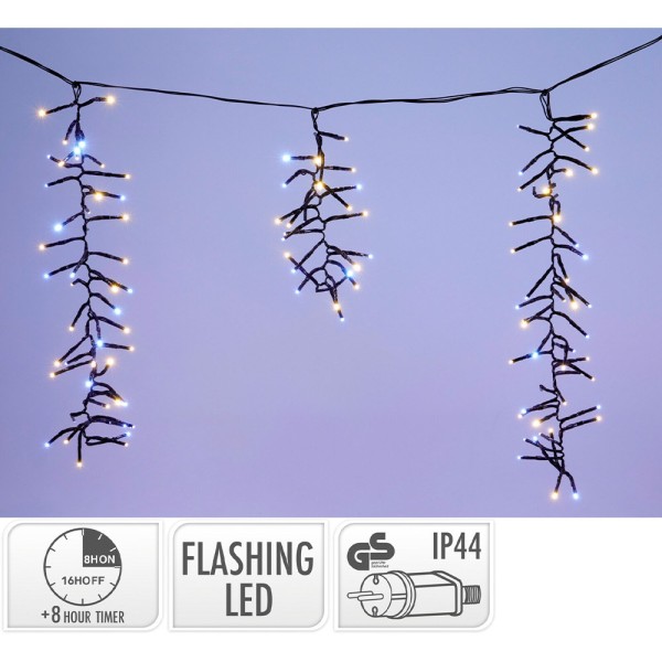 Cortina icicle función flash, uso exterior, blanco cálido y frío, 528 led, 3,5 m